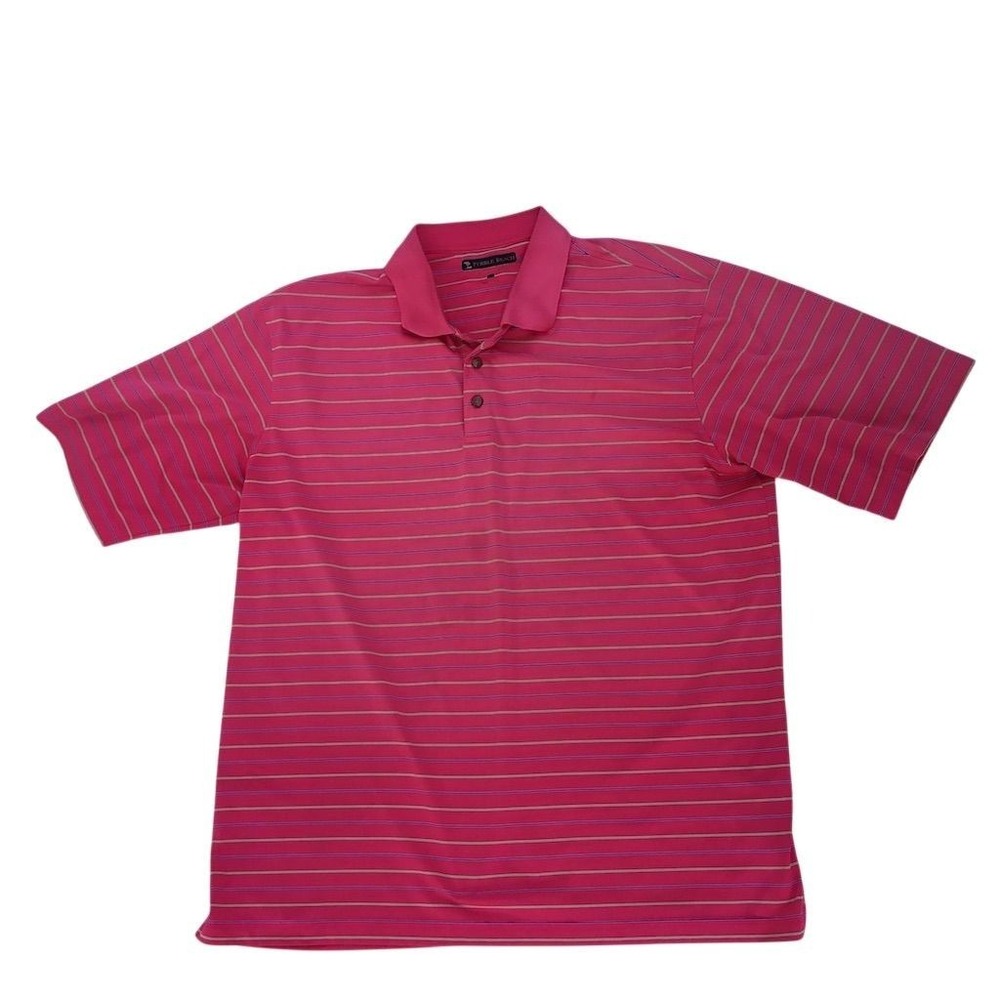 Pebble Beach  Men's Pink Striped‎ Polo Golf Shirt Size 2XL Short Sleeve